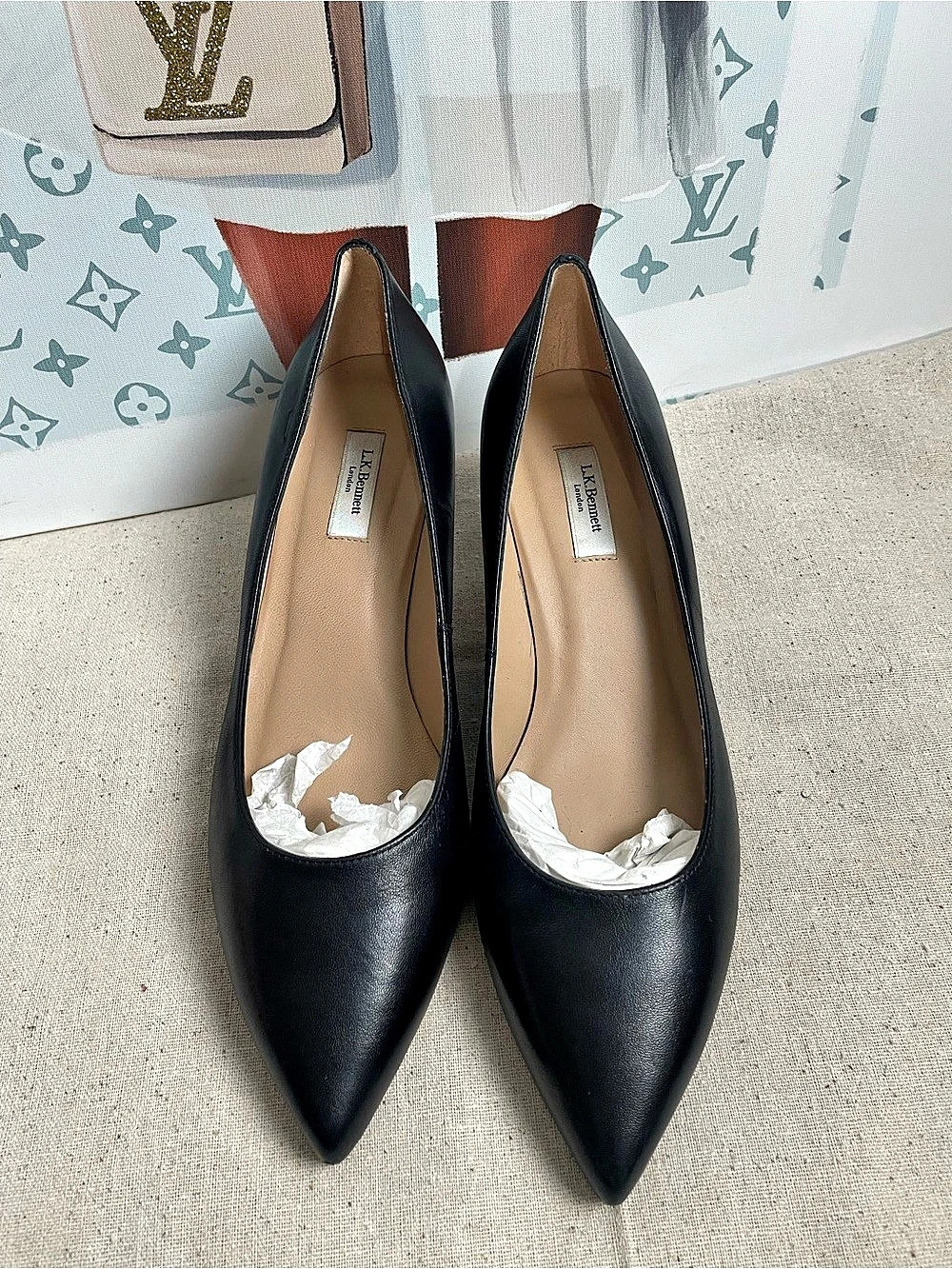 L.K.Bennett Audrey Pointed Toe Kitten Heel Pump Black EU 38.5